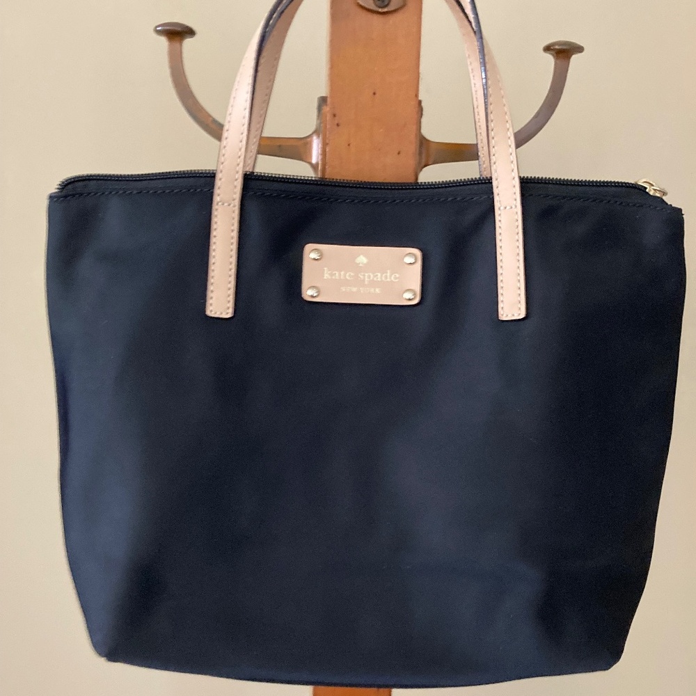 KATE SPADE BLACK NYLON TOTE PURSE LEATHER HANDLES